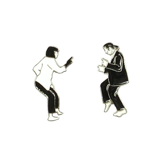 Pulp Fiction Mia Vincent Dance Pin Brooch Set of 2 Twist Movies Fun Black White - Picture 2 of 7